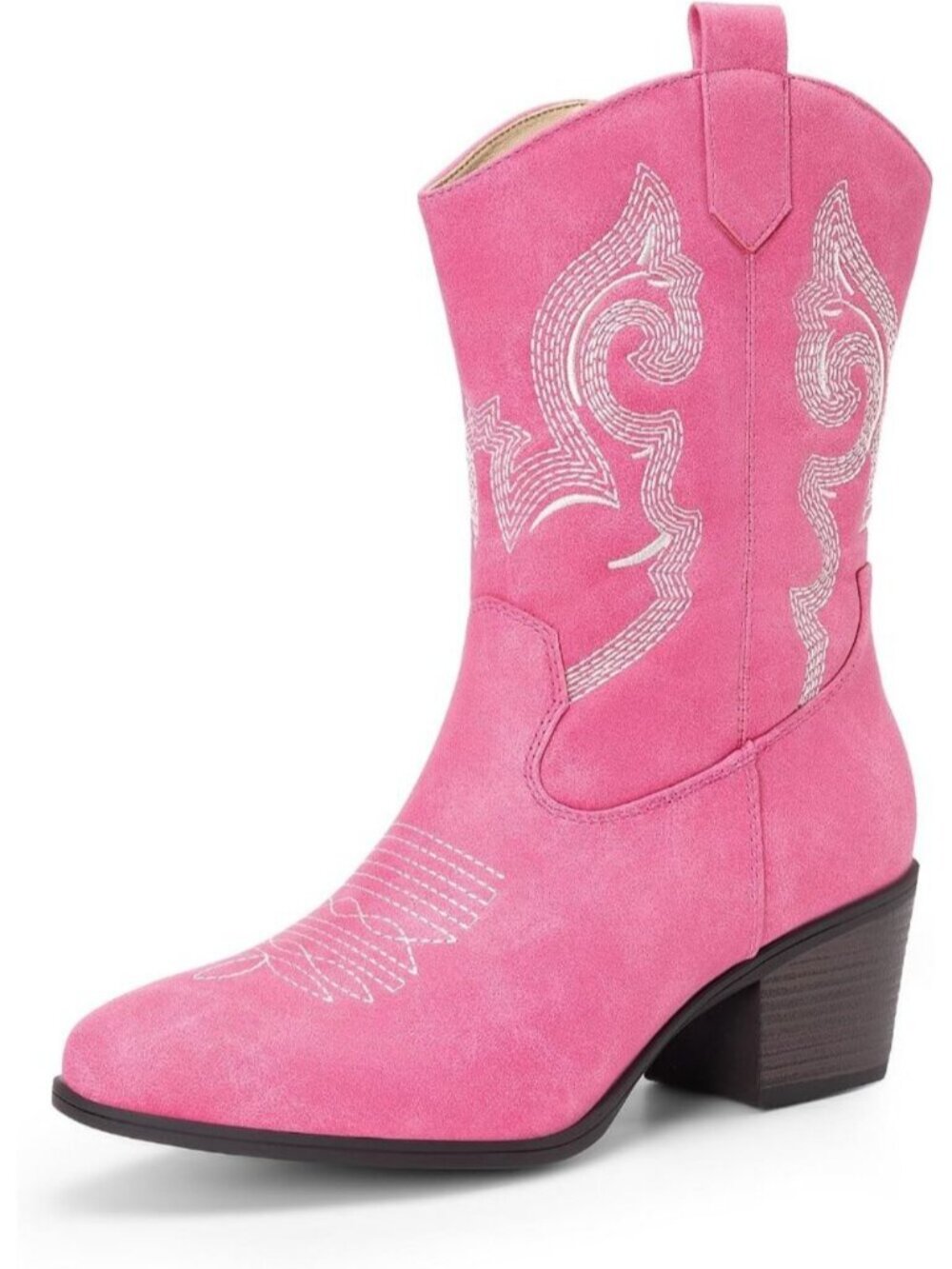 DREAM PAIRS Women's Pink Cowgirl Mid Calf Boots Round Toe Western Festive Boots